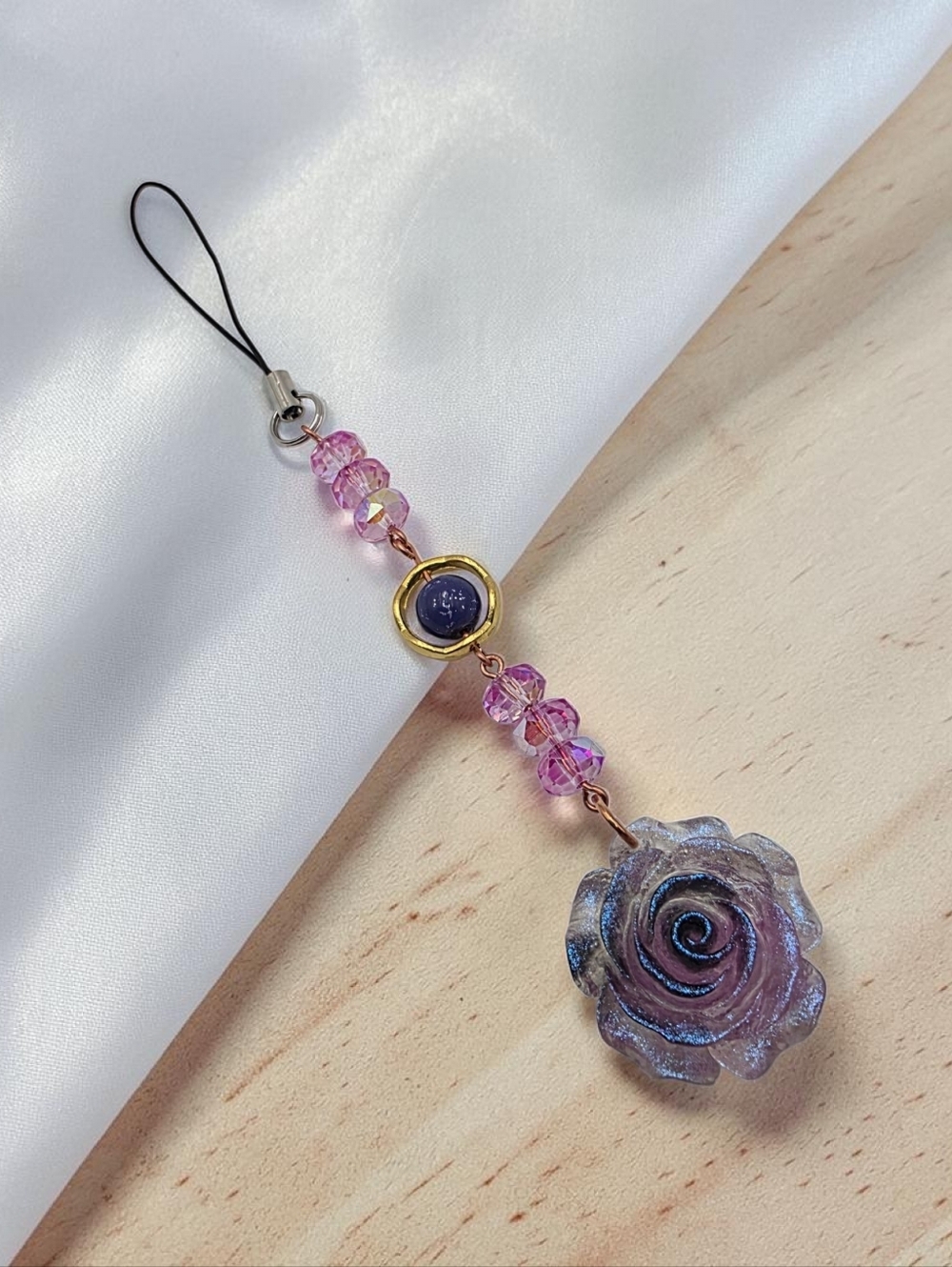 Pink and Purple Rose Charm Phone Strap